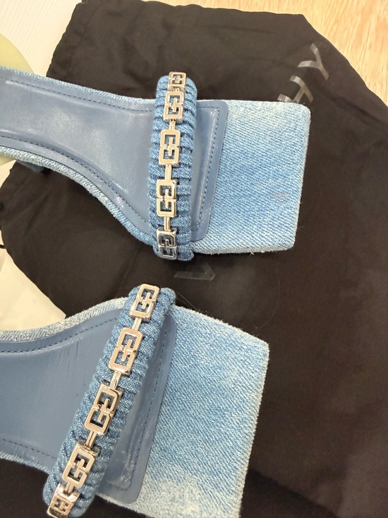 Givenchy Light Blue Denim Chain-Trim Slingback Heels - Picture 4 of 8